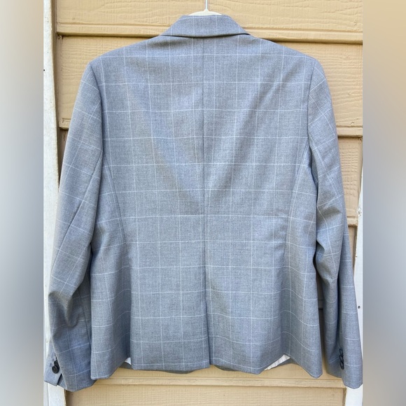 NWT- BANANA REPUBLIC GRAY PLAID CLASSIC FIT BUTTON FRONT BLAZER JACKET - Picture 4 of 10